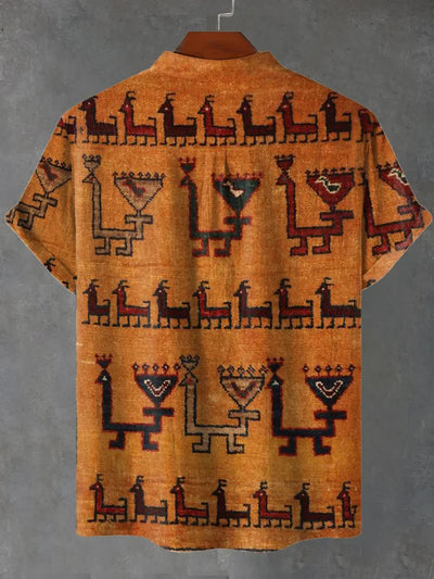 Nathan – Vintage Gabbeh Tribal Print Shirt in Beige & Brown Tones