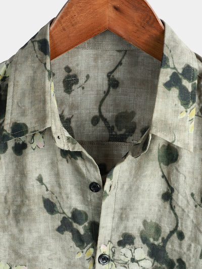 Riley – Vintage Gray Floral Cotton Button-Up Shirt