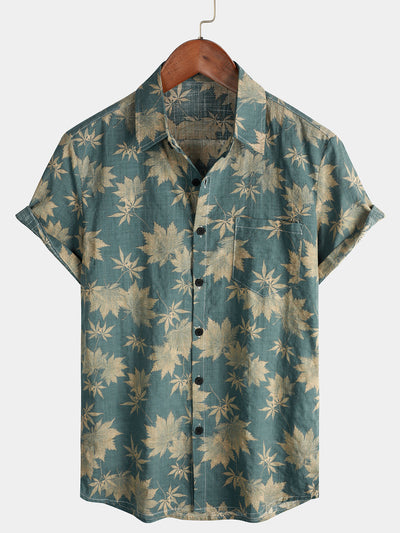 Elliott – Cotton Short Sleeve Maple Leaf Shirt with Pocket