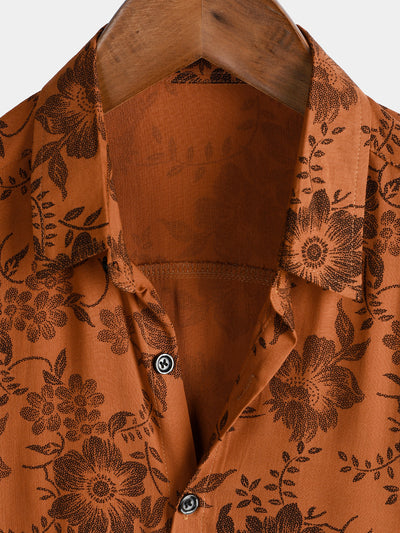 Xavier – Brown Floral Short Sleeve Button-Up Shirt
