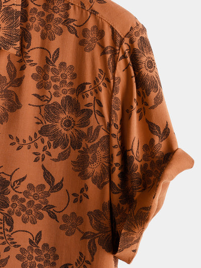 Xavier – Brown Floral Short Sleeve Button-Up Shirt