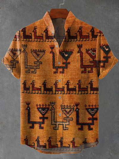 Nathan – Vintage Gabbeh Tribal Print Shirt in Beige & Brown Tones
