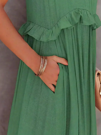 Genevieve – Halter Ruffle Maxi Dress with Flowing Elegance