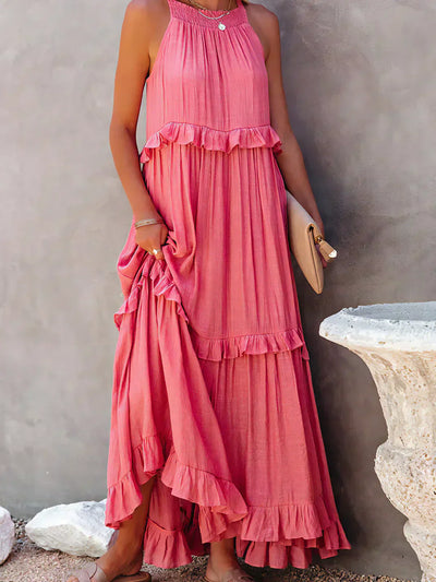 Genevieve – Halter Ruffle Maxi Dress with Flowing Elegance