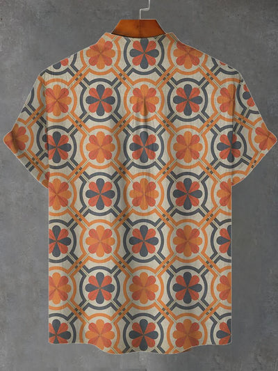 Bryce – Classic Vintage Ornate Print Short Sleeve Shirt with Breathable Fabric