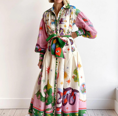Lucia – Vibrant Flowing Dress with Radiant Patterns