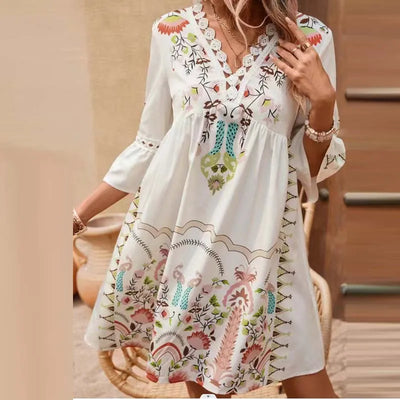 Soleil – Embroidered Boho V-Neck Maxi Dress