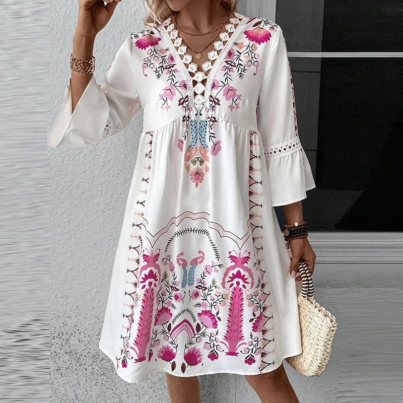 Soleil – Embroidered Boho V-Neck Maxi Dress