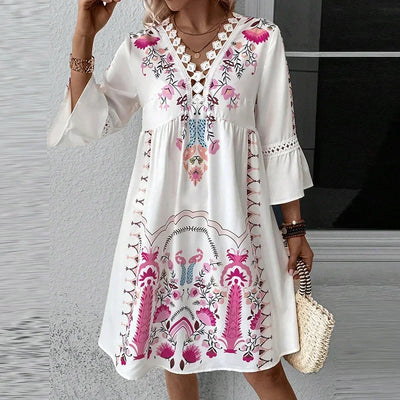Soleil – Embroidered Boho V-Neck Maxi Dress