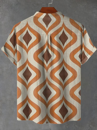 Maxwell – 70s Retro Orange & Brown Geometric Print Shirt with Lightweight Fabric