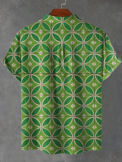 Lucas – Pale Green & Grey Geometric Tile Print Shirt with Lightweight Fabric