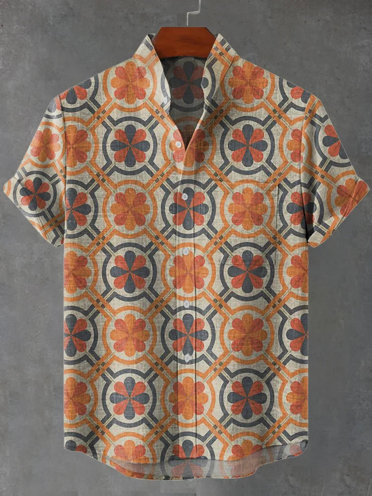 Bryce – Classic Vintage Ornate Print Short Sleeve Shirt with Breathable Fabric