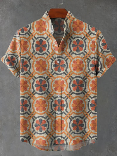 Bryce – Classic Vintage Ornate Print Short Sleeve Shirt with Breathable Fabric