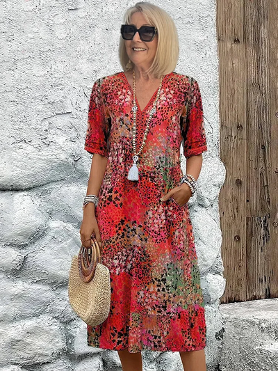Adeline – Vibrant Midi Dress with Chic Elegance