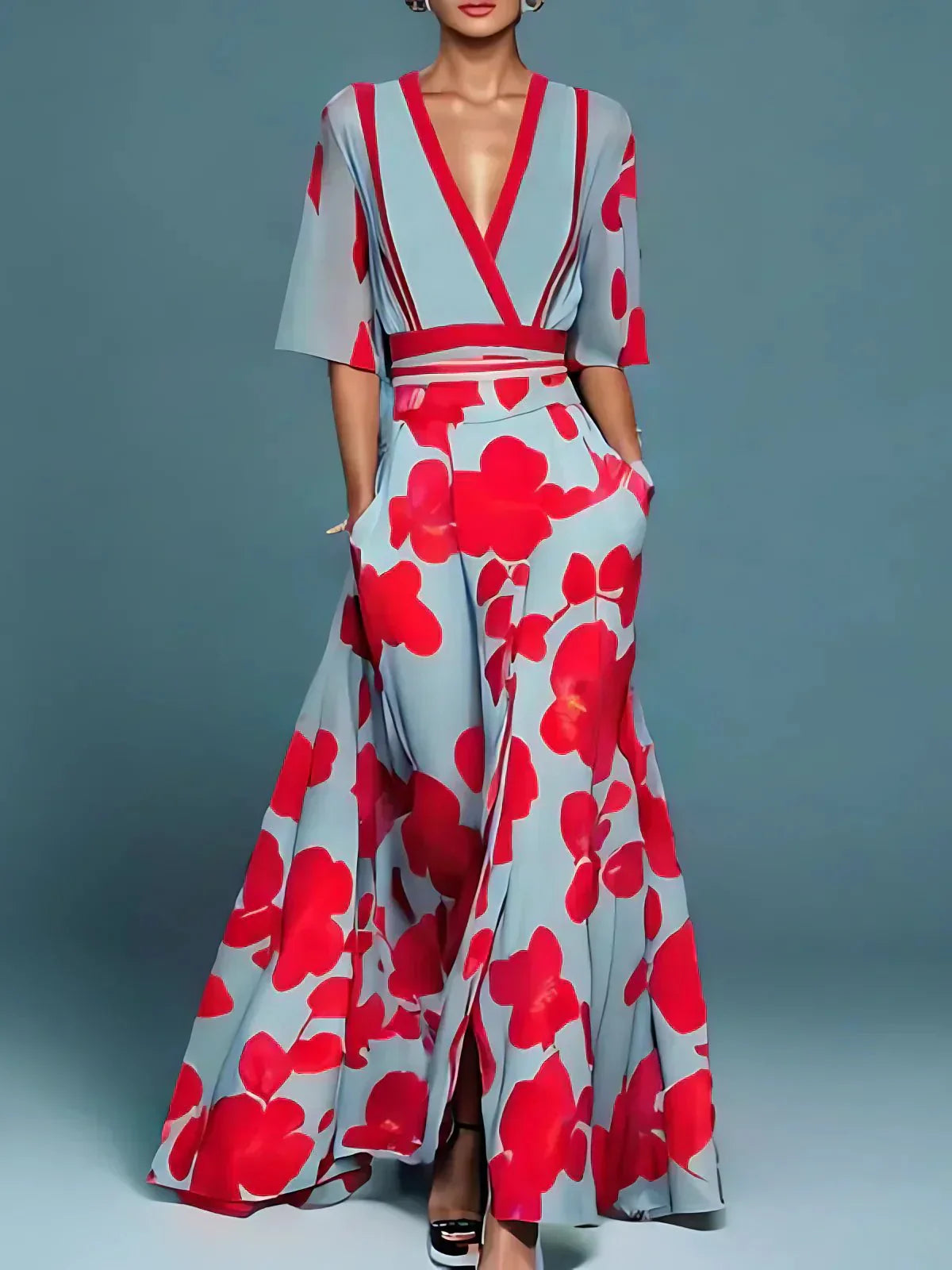 Jade – Elegant Flower Pattern Maxi Dress