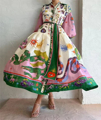 Lucia – Vibrant Flowing Dress with Radiant Patterns