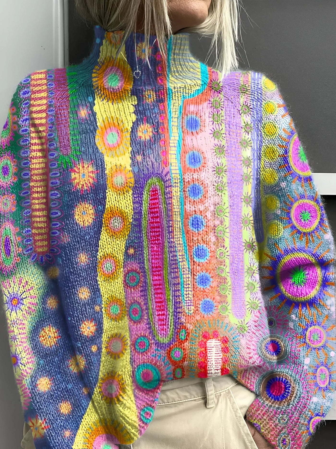 Noah – Abstract Knit Turtleneck Sweater with Cozy Warmth & Bold Style