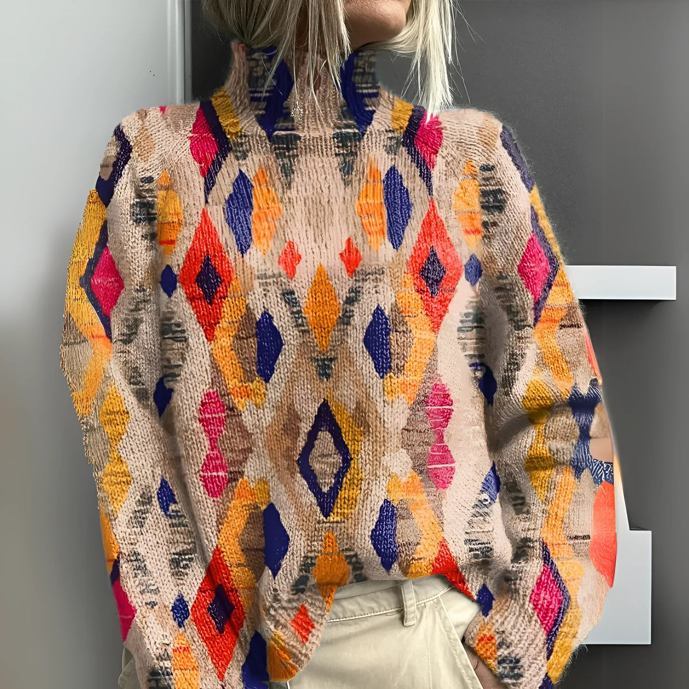 Oliver – Geometric Knit Sweater with Bold Pattern & Cozy Comfort
