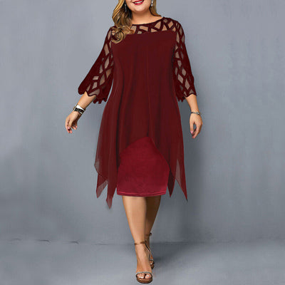 Leona – Plus Size Midi Dress with Flowy Fit & Elegant Design