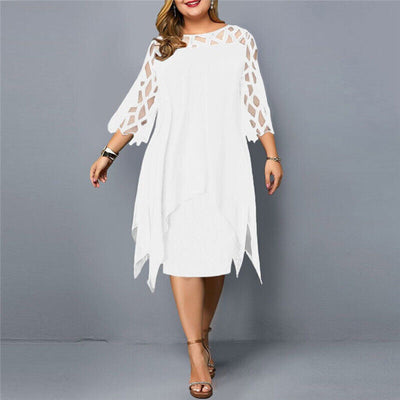 Leona – Plus Size Midi Dress with Flowy Fit & Elegant Design