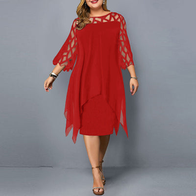 Leona – Plus Size Midi Dress with Flowy Fit & Elegant Design