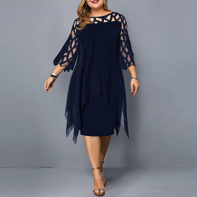 Leona – Plus Size Midi Dress with Flowy Fit & Elegant Design